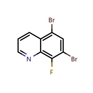 Chemical structure of 5,7-dibromo-8-fluoroquinoline , CAS 2969320-10-1, AChemBlock AD296438