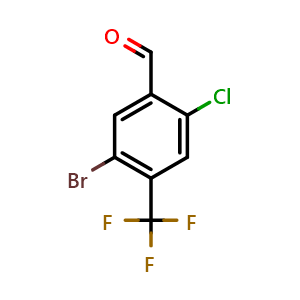 Chemical structure of 5-bromo-2-chloro-4-(trifluoromethyl)benzaldehyde , CAS 2091514-67-7, AChemBlock AD296439
