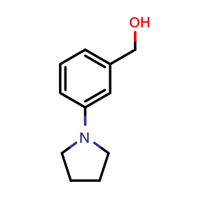 Chemical structure of (3-(pyrrolidin-1-yl)phenyl)methanol , CAS 859850-72-9, AChemBlock AD296442