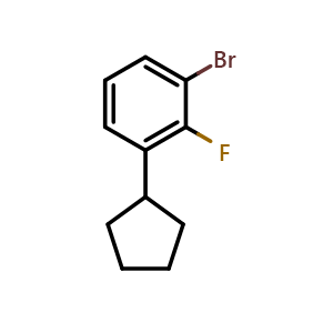 Chemical structure of 1-bromo-3-cyclopentyl-2-fluorobenzene , CAS 1513525-82-0, AChemBlock AD296446