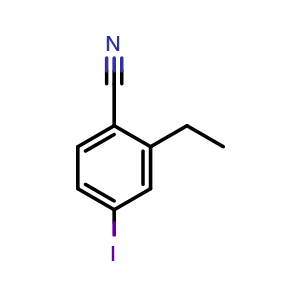 Chemical structure of 2-ethyl-4-iodobenzonitrile , CAS 1369816-90-9, AChemBlock AD296450