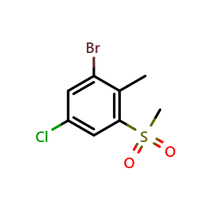 Chemical structure of 1-bromo-5-chloro-2-methyl-3-(methylsulfonyl)benzene , CAS 2918906-01-9, AChemBlock AD296455