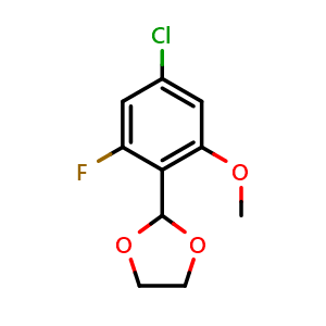 Chemical structure of 2-(4-chloro-2-fluoro-6-methoxyphenyl)-1,3-dioxolane , CAS 3002444-60-9, AChemBlock AD296457