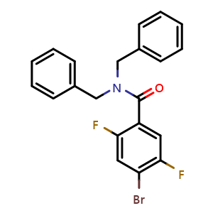 Chemical structure of N,N-dibenzyl-4-bromo-2,5-difluorobenzamide , CAS 2918959-71-2, AChemBlock AD296461