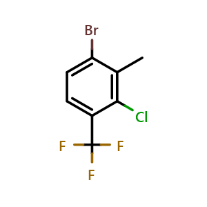 Chemical structure of 1-bromo-3-chloro-2-methyl-4-(trifluoromethyl)benzene , CAS 2169623-15-6, AChemBlock AD296464