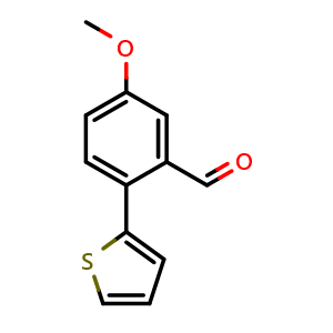 Chemical structure of 5-methoxy-2-(thiophen-2-yl)benzaldehyde , CAS 959568-25-3, AChemBlock AD296470