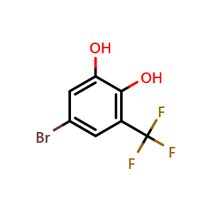 Chemical structure of 5-Bromo-3-(trifluoromethyl)benzene-1,2-diol , CAS 1683546-41-9, AChemBlock AD296472