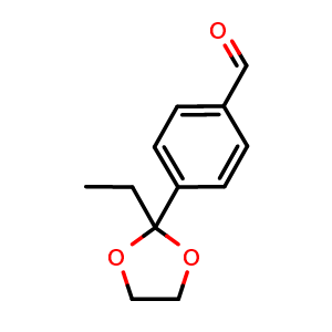 Chemical structure of 4-(2-ethyl-1,3-dioxolan-2-yl)benzaldehyde , CAS 2921839-43-0, AChemBlock AD296477