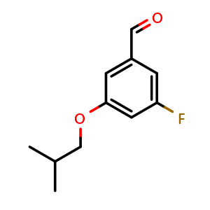 Chemical structure of 3-fluoro-5-isobutoxybenzaldehyde , CAS 1378482-78-0, AChemBlock AD296483