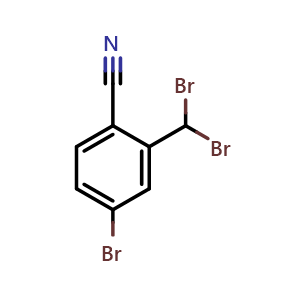 Chemical structure of 4-bromo-2-(dibromomethyl)benzonitrile , CAS 573675-37-3, AChemBlock AD296488