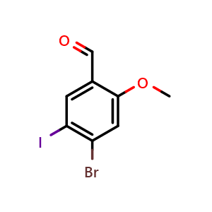 Chemical structure of 4-bromo-5-iodo-2-methoxybenzaldehyde , CAS 1428963-72-7, AChemBlock AD296496