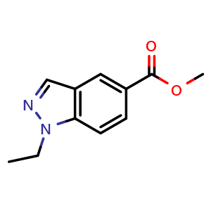 Chemical structure of methyl 1-ethyl-1H-indazole-5-carboxylate , CAS 1823936-41-9, AChemBlock AD296499