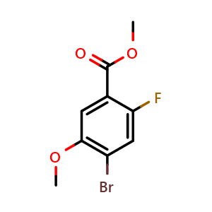Chemical structure of methyl 4-bromo-2-fluoro-5-methoxybenzoate , CAS 1427360-09-5, AChemBlock AD296504