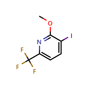 Chemical structure of 3-iodo-2-methoxy-6-(trifluoromethyl)pyridine , CAS 1214371-94-4, AChemBlock AD296519