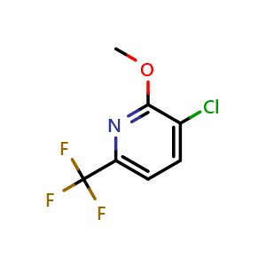 Chemical structure of 3-chloro-2-methoxy-6-(trifluoromethyl)pyridine , CAS 1214323-05-3, AChemBlock AD296520