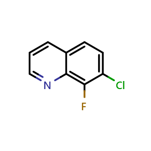 Chemical structure of 7-chloro-8-fluoroquinoline , CAS 1133116-09-2, AChemBlock AD296524