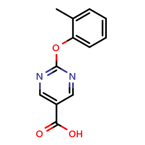 Chemical structure of 2-(o-tolyloxy)pyrimidine-5-carboxylic acid , CAS 1915205-44-5, AChemBlock AD296539
