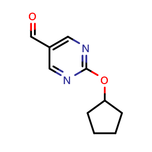 Chemical structure of 2-(cyclopentyloxy)pyrimidine-5-carbaldehyde , CAS 1565452-71-2, AChemBlock AD296542