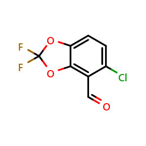 Chemical structure of 5-chloro-2,2-difluorobenzo[d][1,3]dioxole-4-carbaldehyde , CAS 3002424-80-5, AChemBlock AD296546