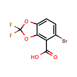 Chemical structure of 5-bromo-2,2-difluorobenzo[d][1,3]dioxole-4-carboxylic acid , CAS 334778-43-7, AChemBlock AD296549