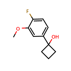 Chemical structure of 1-(4-fluoro-3-methoxyphenyl)cyclobutanol , CAS 2969357-22-8, AChemBlock AD296554