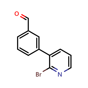Chemical structure of 3-(2-bromopyridin-3-yl)benzaldehyde , CAS 2969320-36-1, AChemBlock AD296560