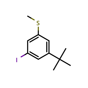 Chemical structure of (3-(tert-butyl)-5-iodophenyl)(methyl)sulfane , CAS 2918954-39-7, AChemBlock AD296570