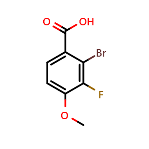 Chemical structure of 2-bromo-3-fluoro-4-methoxybenzoic acid , CAS 1698102-04-3, AChemBlock AD296571