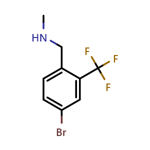 Chemical structure of 1-(4-bromo-2-(trifluoromethyl)phenyl)-N-methylmethanamine , CAS 1702083-45-1, AChemBlock AD296572