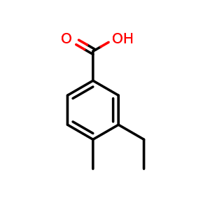Chemical structure of 3-ethyl-4-methylbenzoic acid , CAS 1369939-70-7, AChemBlock AD296576