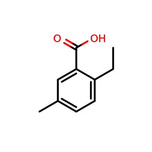 Chemical structure of 2-ethyl-5-methylbenzoic acid , CAS 1369858-28-5, AChemBlock AD296578
