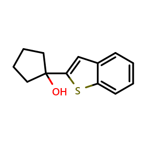 Chemical structure of 1-(benzo[b]thiophen-2-yl)cyclopentanol , CAS 147299-09-0, AChemBlock AD296583