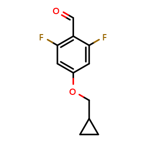 Chemical structure of 4-(cyclopropylmethoxy)-2,6-difluorobenzaldehyde , CAS 2552458-86-1, AChemBlock AD296590