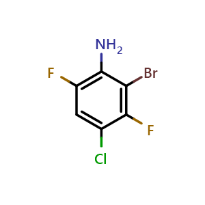 Chemical structure of 2-bromo-4-chloro-3,6-difluoroaniline , CAS 1263376-86-8, AChemBlock AD296598