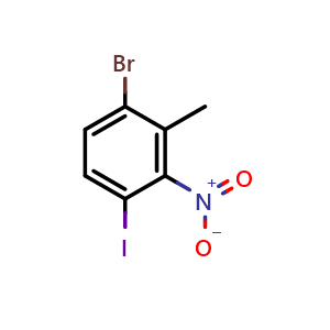 Chemical structure of 1-bromo-4-iodo-2-methyl-3-nitrobenzene , CAS 2385445-62-3, AChemBlock AD296604