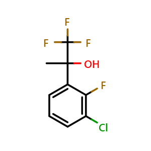 Chemical structure of 2-(3-chloro-2-fluorophenyl)-1,1,1-trifluoropropan-2-ol , CAS 2918877-55-9, AChemBlock AD296613