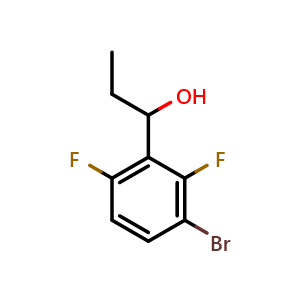 Chemical structure of 1-(3-bromo-2,6-difluorophenyl)propan-1-ol , CAS 1692508-76-1, AChemBlock AD296616