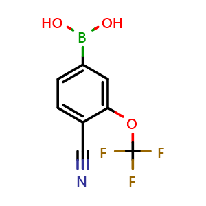 Chemical structure of (4-cyano-3-(trifluoromethoxy)phenyl)boronic acid , CAS 2306440-28-6, AChemBlock AD296621