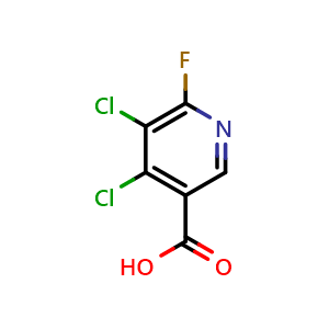 Chemical structure of 4,5-Dichloro-6-fluoropyridine-3-carboxylic acid , CAS 851386-27-1, AChemBlock AD296622
