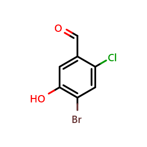 Chemical structure of 4-bromo-2-chloro-5-hydroxybenzaldehyde , CAS 2091406-27-6, AChemBlock AD296627