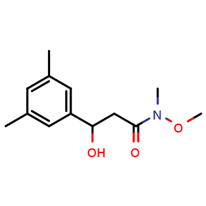Chemical structure of 3-(3,5-dimethylphenyl)-3-hydroxy-N-methoxy-N-methylpropanamide , CAS 2918968-08-6, AChemBlock AD296629