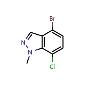 Chemical structure of 4-bromo-7-chloro-1-methyl-1H-indazole , CAS 2565643-83-4, AChemBlock AD296638