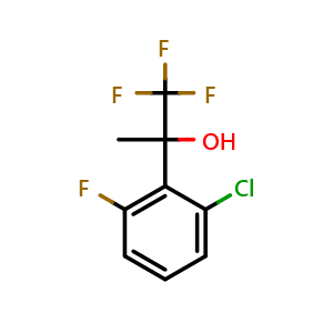 Chemical structure of 2-(2-chloro-6-fluorophenyl)-1,1,1-trifluoropropan-2-ol , CAS 1556557-23-3, AChemBlock AD296640