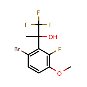 Chemical structure of 2-(6-bromo-2-fluoro-3-methoxyphenyl)-1,1,1-trifluoropropan-2-ol , CAS 2918832-06-9, AChemBlock AD296641