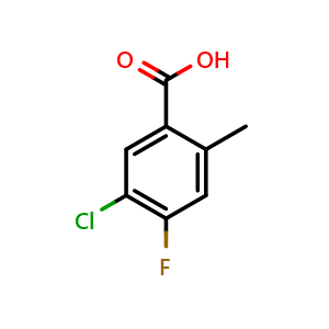 Chemical structure of 5-chloro-4-fluoro-2-methylbenzoic acid , CAS 1427445-40-6, AChemBlock AD296679