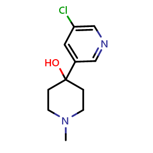 Chemical structure of 4-(5-chloropyridin-3-yl)-1-methylpiperidin-4-ol , CAS 2969337-07-1, AChemBlock AD296682
