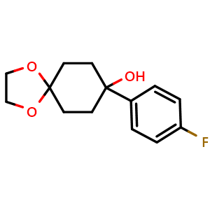 Chemical structure of 8-(4-Fluorophenyl)-1,4-dioxaspiro[4.5]decan-8-ol , CAS 122770-39-2, AChemBlock AD296684
