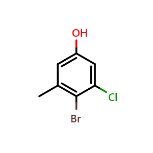 Chemical structure of 4-bromo-3-chloro-5-methylphenol , CAS 1881290-80-7, AChemBlock AD296688