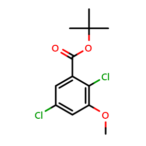 Chemical structure of tert-butyl 2,5-dichloro-3-methoxybenzoate , CAS 2918953-95-2, AChemBlock AD296689