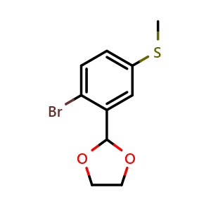 Chemical structure of 2-(2-bromo-5-(methylthio)phenyl)-1,3-dioxolane , CAS 1674364-10-3, AChemBlock AD296692